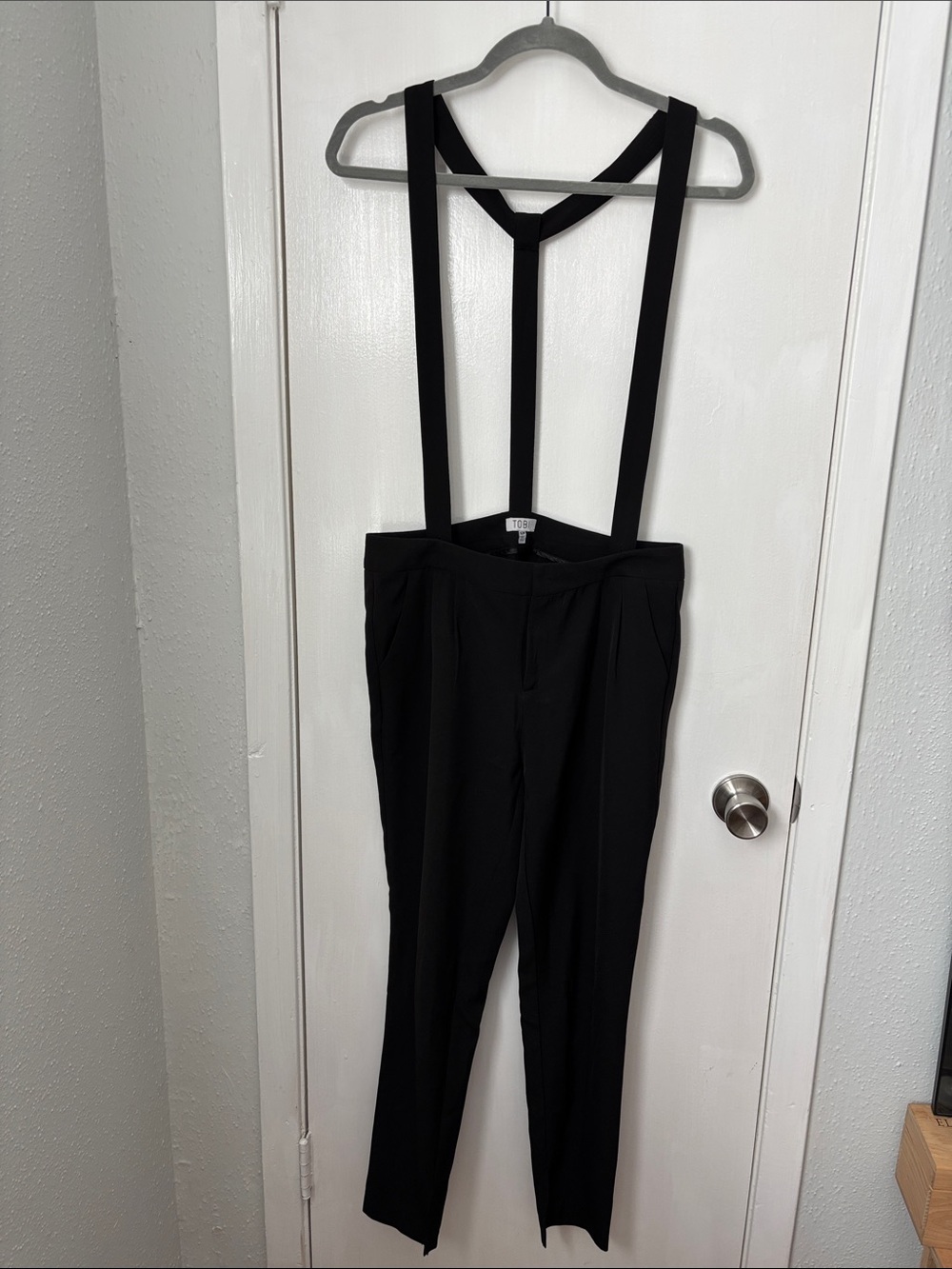 Tobi Black High-Waist Suspender Straight-Leg Pants